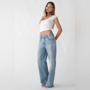 OAK+FORT MID RISE WIDE LEG JEAN WITH CUFF SLIT!